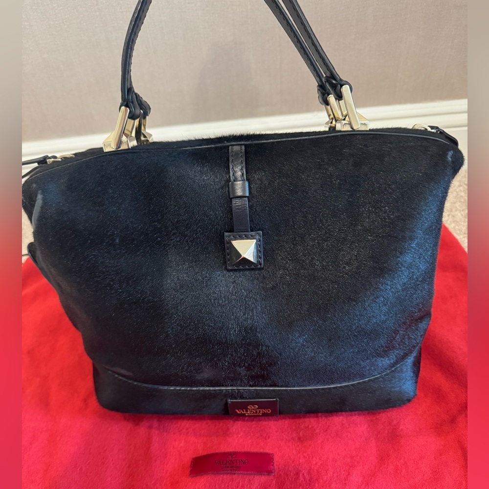 Valentino Garavani Black Pony Hair Bag with Gold hardware/rock studs